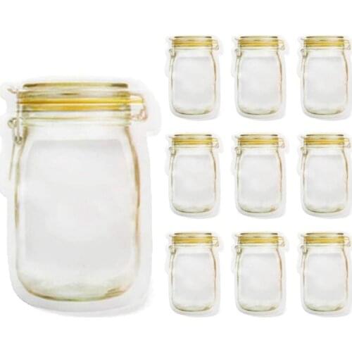 100 Pcs Reusable Mason Jar Zipper Bags Snack Food Storage Bag Seal Zip Lock Bags Candy Nuts Cookies Kitchen Organizer