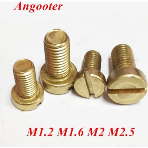 100pcs Polished M1.2 M1.6 M2 M2.5 DIN84 GB65 Brass Cheese head Slotted Screw Copper Machine Screws