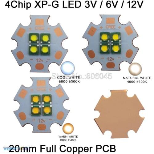 2pcs Cree XPG XP-G 3V 6V 12V 4Chips 4LEDs High Power LED Emitter Cool White Warm White Neutral White Colors on 20mm Copper PCB
