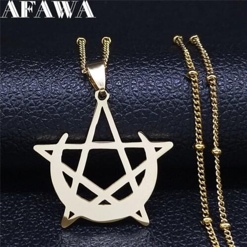 2021 Fashion Witchcraft Moon Pentagram Stainless Steel Chain Necklace Women Gold Color Necklace Jewelry colier femme N4136S03