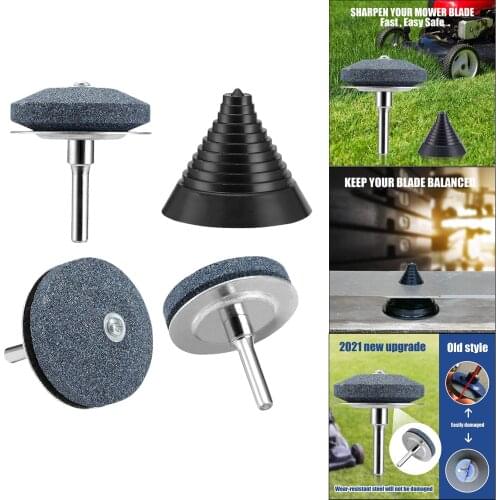 3pcs Lawn Mower Blade Sharpener with Metal Baffle Wear-Resistant + 1 Piece Balancer for Electric Drill & Hand Drill