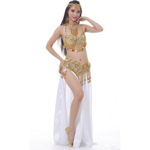 3pcs Women Belly Dance Costume Set Indian Dance Clothes Bra+Belt+Skirt Outfit Sexy Dancing Bellydance Bra Girdle Suit