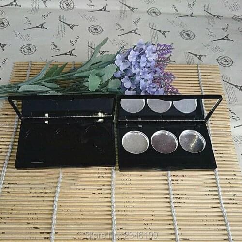 30pcs/lot Empty Black Cosmetic Powder Case DIY Eyeshadow Palette 3 girds Blusher Compact Case Cosmetic Container