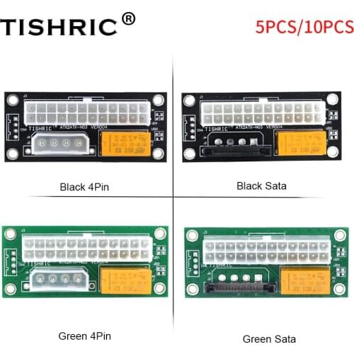 TISHRIC 10PCS Black Dual PSU Power Supply Adapter Add2psu ATX 24Pin To SATA Molex Synchronous Connector Riser Cable Miner Mining