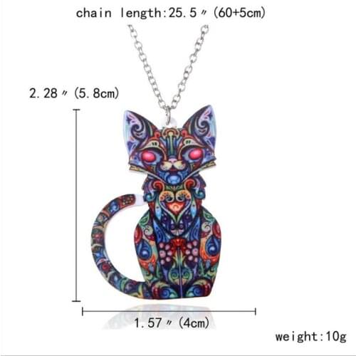 Acrylic coloured drawing cat necklace