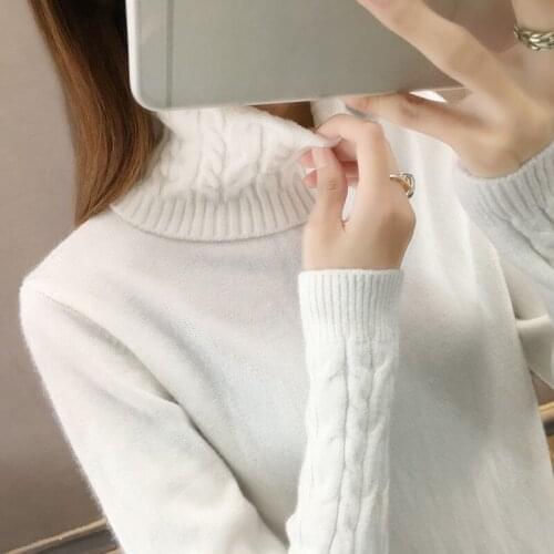 White Knitted Sweaters Women 2021 new Autumn Winter Casual Pullover Fashion Turtleneck Long Sleeve Knitwear