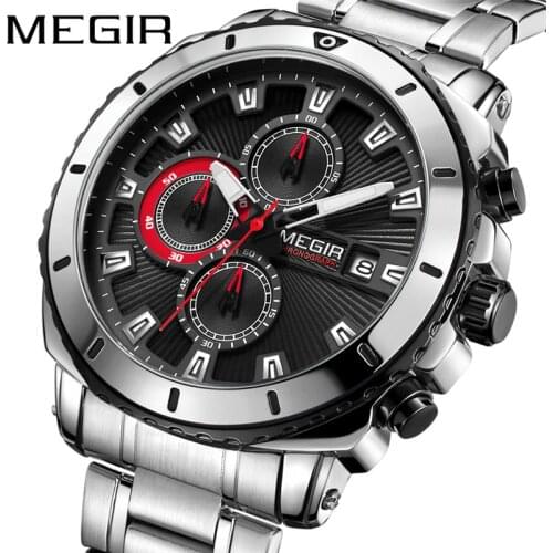 MEGIR Mens Watches Top Luxury Brand Chronograph Military Army Sport Male Clock Steel Band Date Classic Men Quartz Watch 2075
