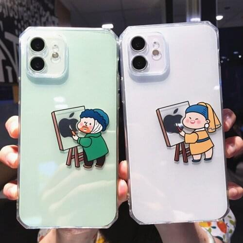 Transparent Cute Cartoon Character Case For iPhone 12 11 Pro Max 12Mini Xs Max X XS XR 7 8 Plus SE 2020 Soft Silicone Back Cover