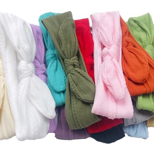 Newborn Kids Handmade Cable Knit Wide Nylon Headbands Rabbit Ear Knotted Hair Bow Headband Children Girls Hair Accessories