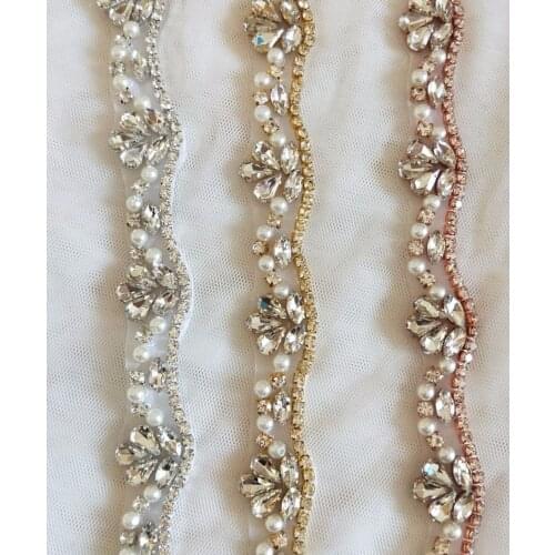 Rhinestone Crystal Lace Trim For Bridal Accessories Wedding Dress Sash Belt Headband Straps Costume Embellishment 3 Colors