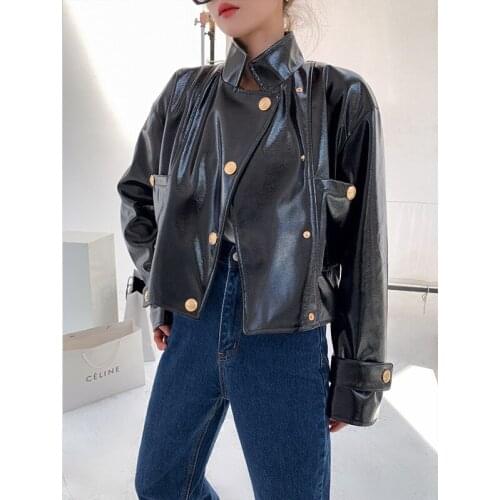 PU Leather Jacket Women Motorcycle Jacket Spring Autumn Streetwear Fashion Long Sleeve Single-breasted Korean Style Short Coat