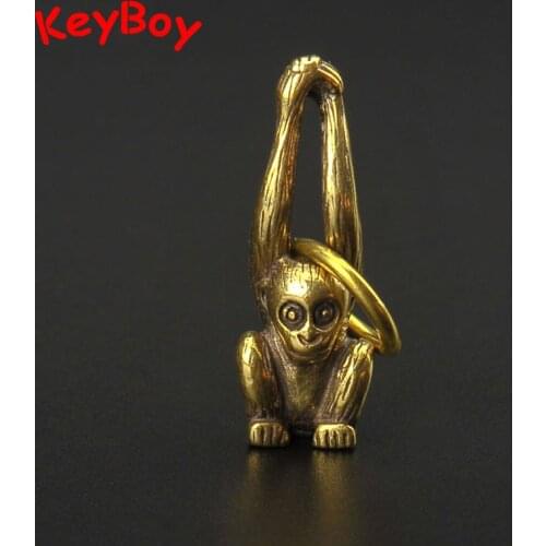 Brass Keychain Pure Copper Handmade Car Pendant Trinkets Long Arm Monkey Key Chain Rings Hanging Jewelry Vintage Keyring Gifts