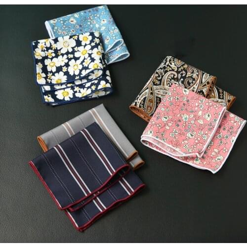 Linbaiway Mens Suits Hankerchief Floral Printed Scarves Women Cotton Hankies Mens Pocket Square Hanky Towels Custom LOGO