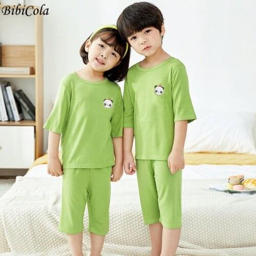 Fashion Autumn Children Solid color Casual Pajamas Clothing Set Boys Girls Cartoon Sleepwear Suit Kids Cotton Sleepwear Sets