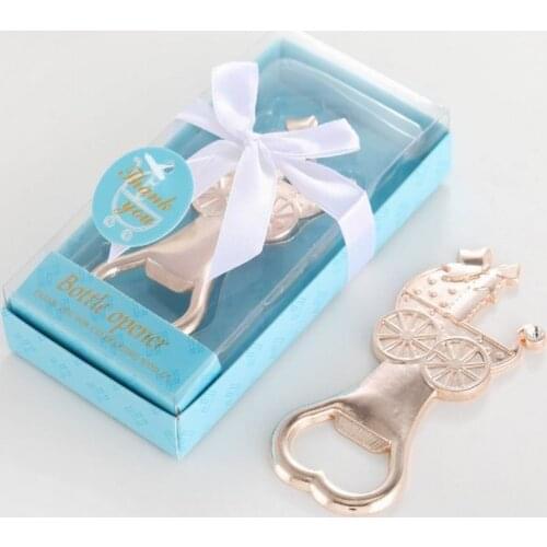 Baby Shower Gifts Boy Girl Birthday Party Giveaways Baptism Souvenirs Gold Metal Baby Carriage Bottle Opener