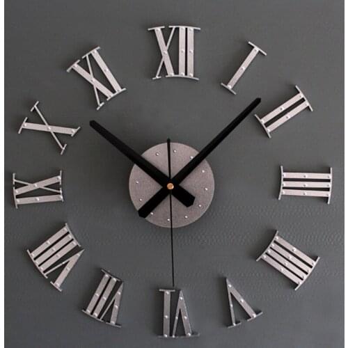3D Stereo DIY Wall Clock Home Decor Clock Roman Numerals Metallic Imitation Wall Watch Creative Quartz Clocks Living Room Gift