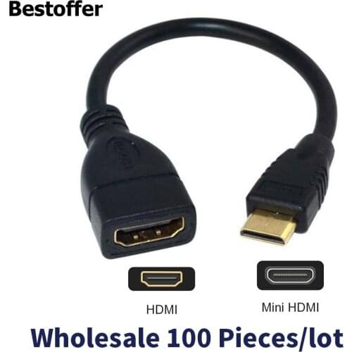 Wholsesale 100 Pieces/lot 1080P Mini HDMI Male to HDMI Female Converter Adapter Cable Cord For HDTV