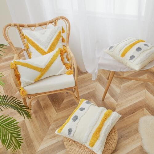 Tassel Cushion Cover Tufted Pillowcase Beige Sofa Pillow Cover Nordic Moroccan Embroidered Home Decoration for Living Room Bed