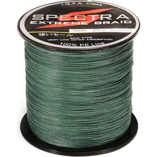 Fishing Line 100%PE Plastic Braided Fishing Line 20LB Test Moss 0.23mm Diameter 500M Length peche a la carpe