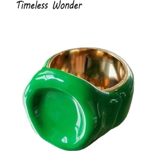 Timeless Wonder Brass Enamel Geo Solid Band Rings for Women Punk Cocktail Goth Ins Runway Designer Jewelry Fancy Egirl Emo 2325