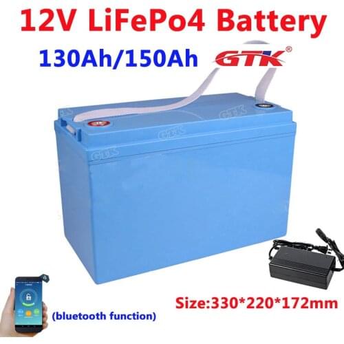 Waterproof 12V 130Ah 150Ah LiFepo4 lithium battery pack with bluetooth BMS for golf cart RV motorhome energy storage+10A charger