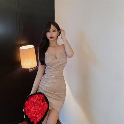 ZC3229 2021 summer new women fashion temperament sexy elegant shoulder strap slim wrap hip dress cheap wholesale