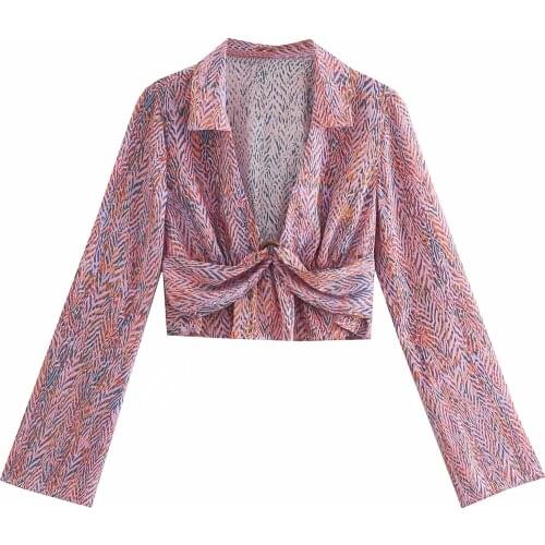 Za New Spring Autumn New Women Retro Printing Simple Style Loose Long Sleeve Shirt Casual Chic Short Tops XITIMEAO