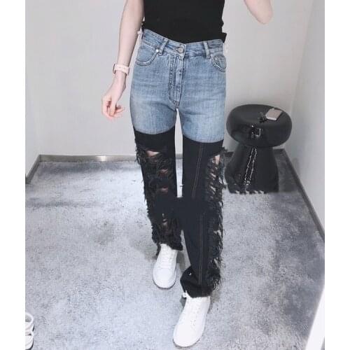 High 2021FW Autumn Qualtiy Women Patchwork Hole Jeans Female Denim Pants Trouse For Ladies Ddxgz2v 6.13