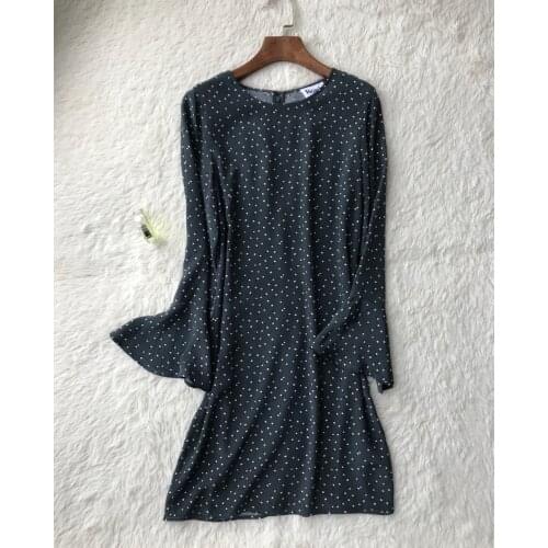 Women Dress Polka Dot Flare Sleeve Round Neck Mini Dress