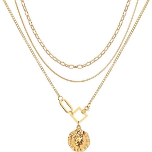 ZOVOLI Golden Geometric Portrait Coin Pendant Chain Necklace Layered Necklaces For Women 2020 Fashion Jewelry New Year Gifts