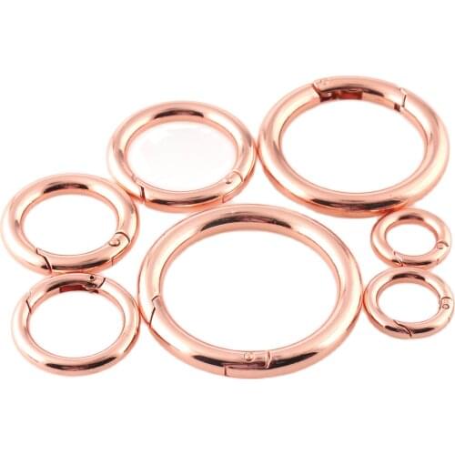 10PCS Rose gold Color Metal Spring Ring Push Gate Ring Clip Buckles 13-35mm for bag garment Dog collar diy accessories hardware
