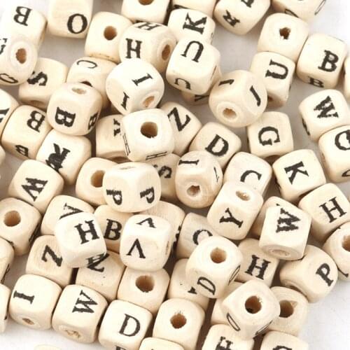 100pcs Natural Wooden Beads Black Letters Beads For Jewelry Making Diy Necklace Bracelet Jewelry Findings 8*8mm
