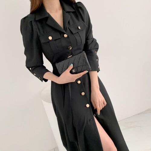 2021 New Fashion Spring Korea Shirt Dresses Womens Long Sleeve Office Lady Slim With Belt A-Line Female Dress Robe