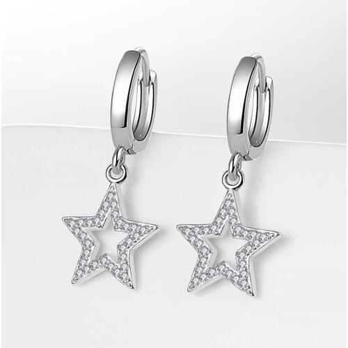 2021 New 925 Sterling Silver Crystal Star Charm Stud Earrings For Women Girl Elegant Party Jewelry Prevent Allergy eh1318