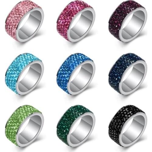 2021 Sale Fine jewelry jewelry 9 Colors Crystal from Swarovskis Explosive stainless steel with five rows of zircon rings
