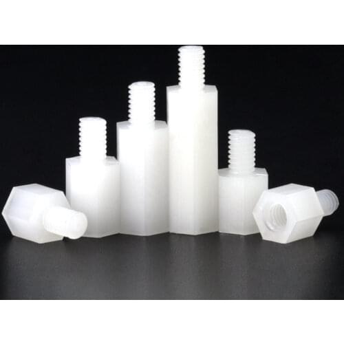 50pcs M2 M2.5 M3 M4*L+6mm White Nylon Plastic Hex Standoff Hexagon Pillar Male-Female FemalePlastic for PCB Motherboard