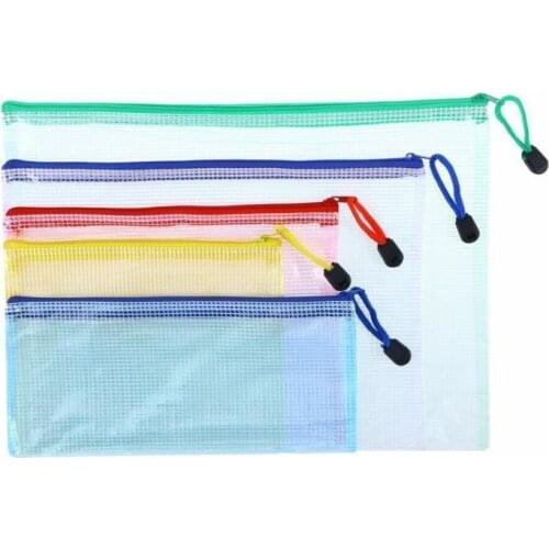 A4 green / B5 white / A5 red / A6 blue / B6 yellow each 1 waterproof mesh zipper document bag, reusable and permanent use
