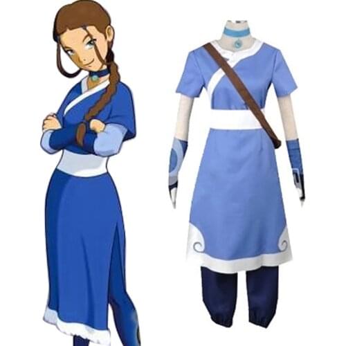 Anime Avatar The Last Airbender Katara Cosplay Costumes Women Clothes Wig Full Sets Women Girls Halloween Carnival Party