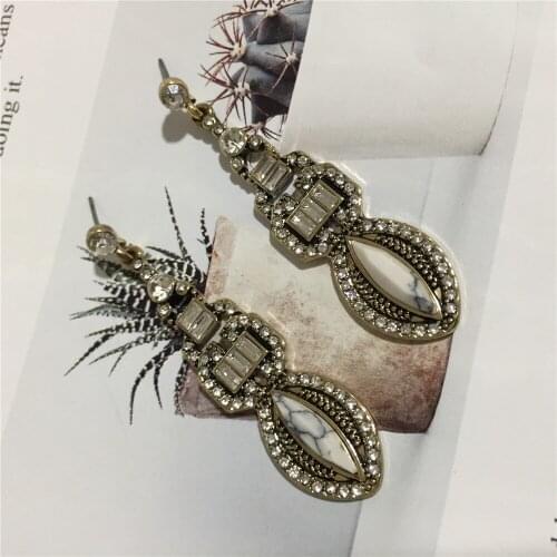 Antique Gold Color Plating Eye Shape Marble Stone Baguette Drop Earrings For Women Bohemia Casual Party Mother Gift Jewelry