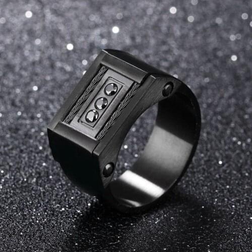 Black Alloy Inlaid Rhinestone Mens Ring Exquisite Fashion Cold Seal Ring Mens Party Jewelry Ring Accessories Size 7~11