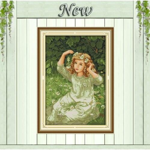 The girl with Garland angel painting counted printed on canvas DMC 11CT 14CT Chinese Cross Stitch kits needlework Sets embroider