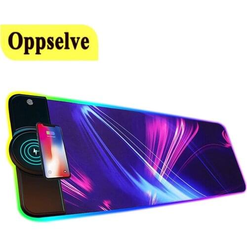 For QI 10W Wireless Charging Mobile Phone Charger RGB Luminous Mouse Pad LED Light Gaming Mousepad Desktop PC Laptop Plate Mat