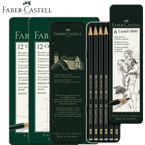 Faber Castell Graphite Pencil 9000 6/12pcs Tin Design Finest Artists Quality Black Colored Wooden Cartoon Sketching Pencil