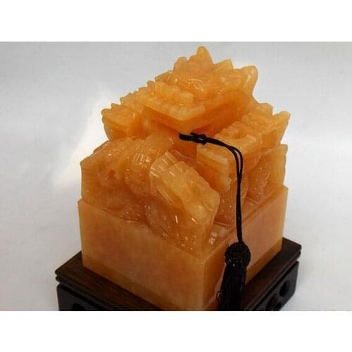 Engraving decoration seal beige jade stone Kowloon Handan handmade