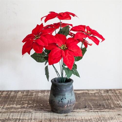 Artificial Poinsettia Flower Home Office Fake Christmas Flower Party Event Floral Decoration, 5/7branch