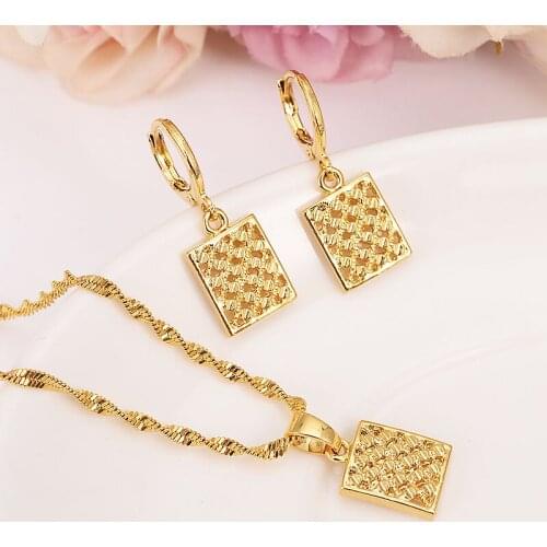 Fine Yellow Gold G/F african Beads pane Pendant Earrings Initial Chain Women Necklace bridal girl brand Jewelry