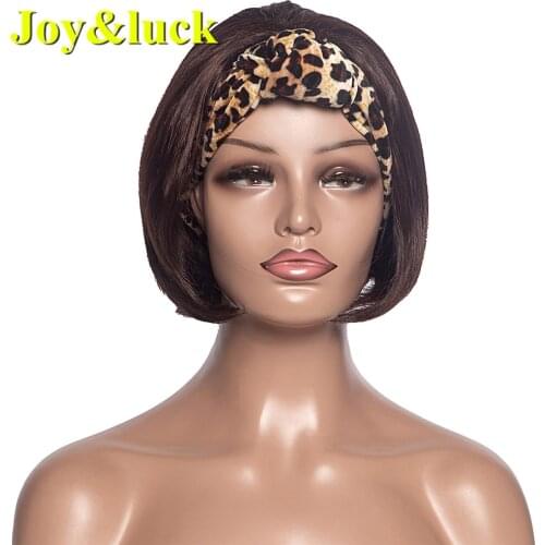 Joy&luck Short Bob Wig Wrap Wig Headband Wigs Straight Synthetic Wrp and Wig Linked Turban Hair Wig