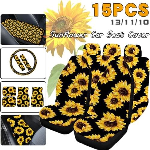 3D Sunflower Full Coverage Car Seat Steering Wheel Cover Foot Mat Universal Anti-slip Cushion for Toyota VW BMW Peugeot Hyundai