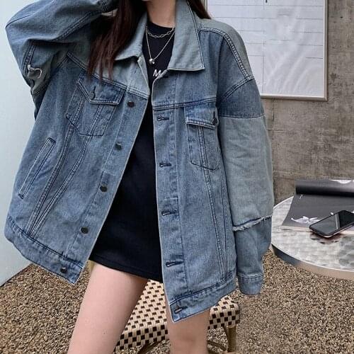 Vintage Oversized Denim Jackets Korean Chic Solid Loose Casual Blue Jean Coats Women Streetwear Single Breasted Outwear