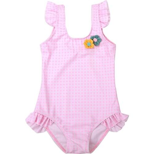 Hot Summer Cute Baby Girls Swimwear One Piece With Flower Beach Wear Girls Ruffle Swimsuit Kid Children Swimming Costumes Bikini